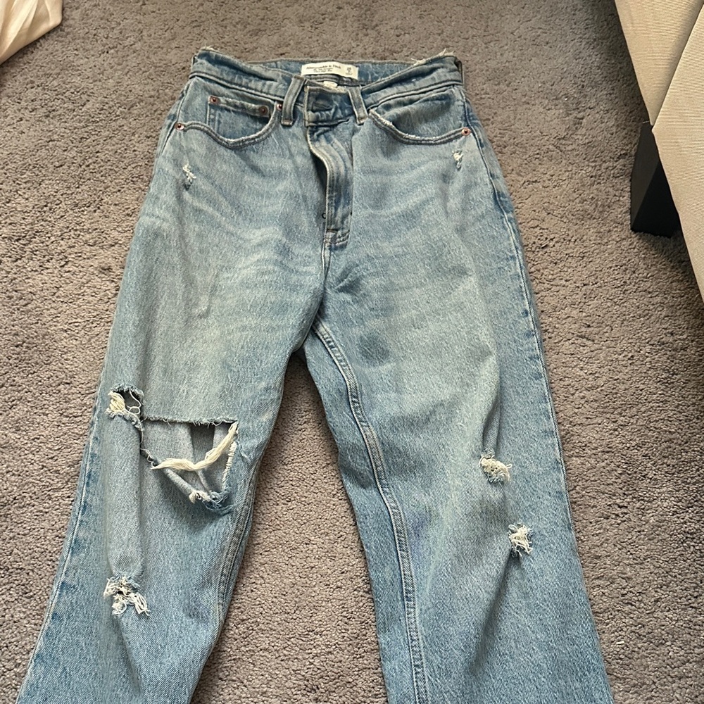 Abercrombie & Fitch Light Blue Distressed Boyfriend Jeans